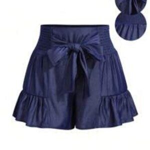 SHEIN Privé Plus Tie Front Shirred Wide Waistband Ruffle Hem Shorts 1XL